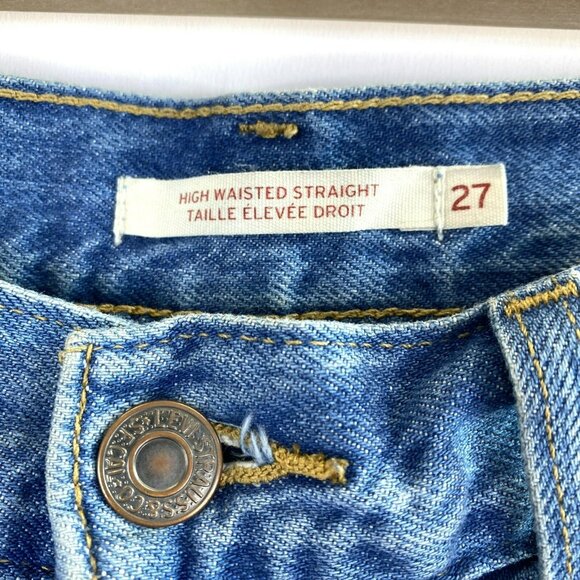 Levis Jeans High Waisted Straight Denim Blue Womens Size 27x30 Distressed - Picture 2 of 4